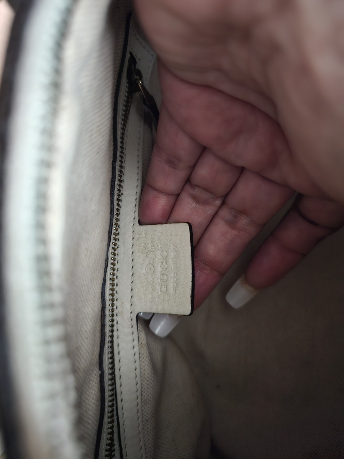 Gucci Beige/Ivory Striped Satchel Top Handle Bag w/ Zip & Detachable Strap