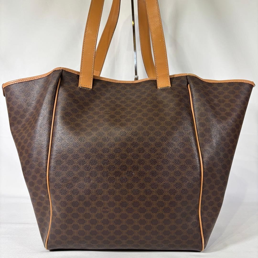 CELINE Macadam Pattern Brown PVC Tote Bag Large Capacity Authentic Women’s