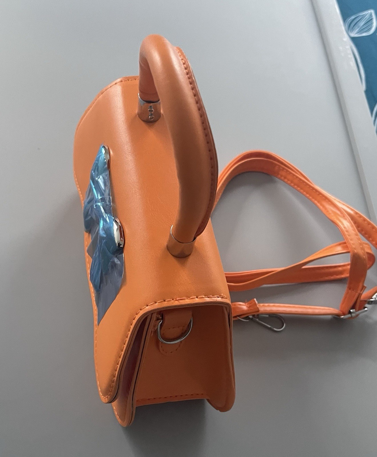 Orange Blue Top Handle Bag with Bow Accent & Detachable Strap