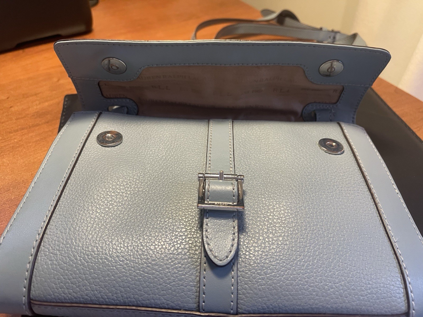 RLL Ralph Lauren Blue Pebble Leather Crossbody Flap Bag