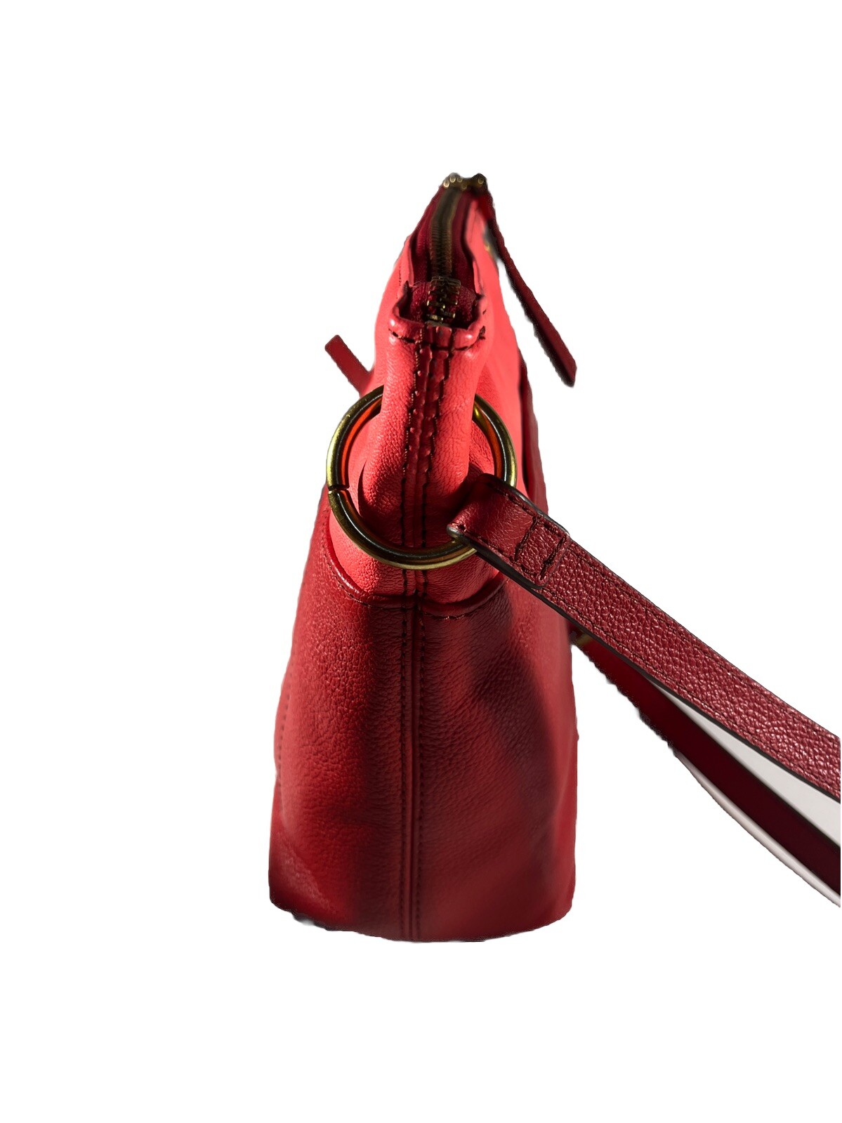 NEW FOSSIL KEELY RED+CORAL LEATHER,BRASS GOLD TONE,CROSSBODY HANDBAG