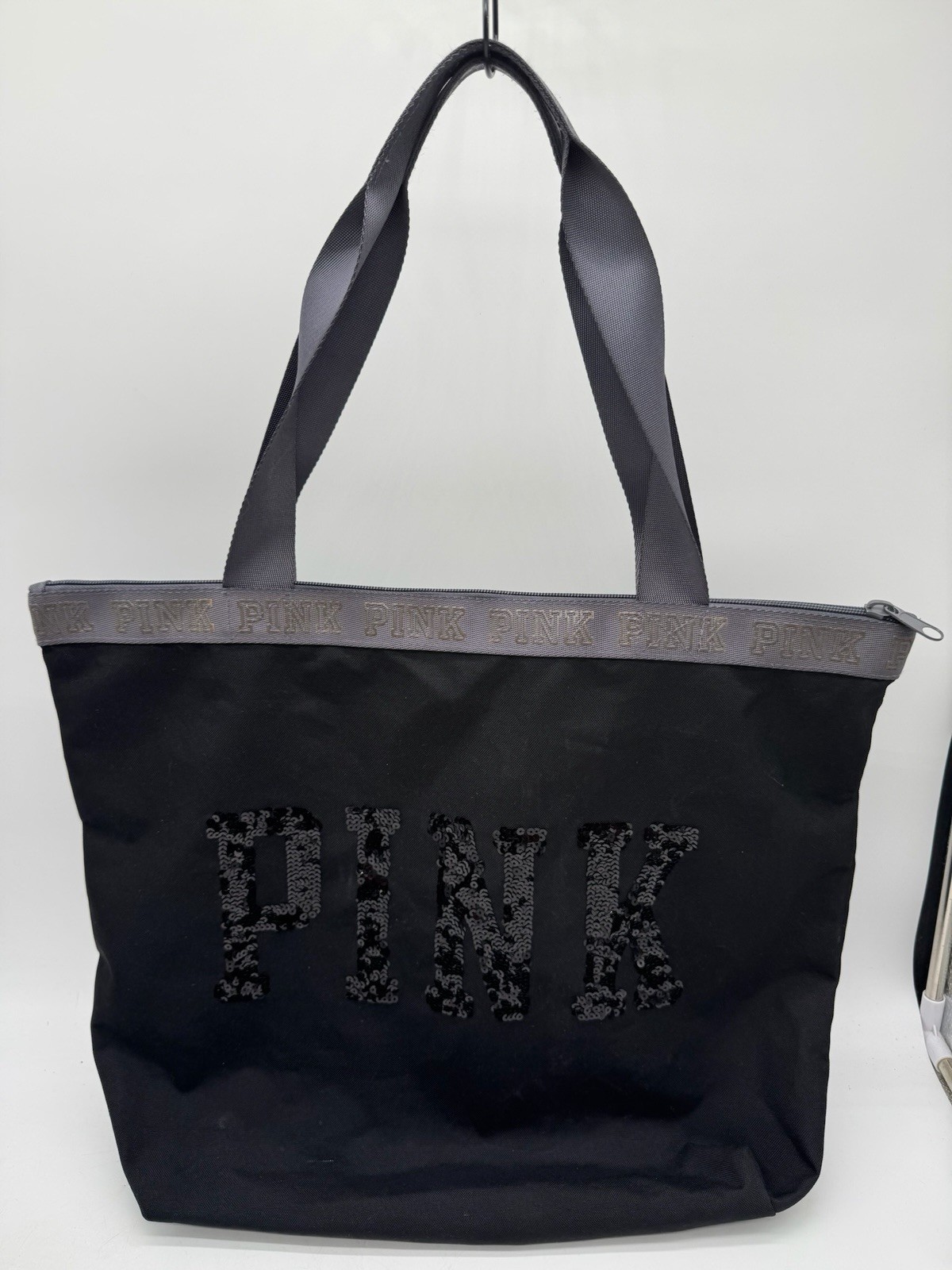 Victoria’s Secret PINK Black & Gray Large Canvas Tote 19″ W x 15″ H x 5.5″ D