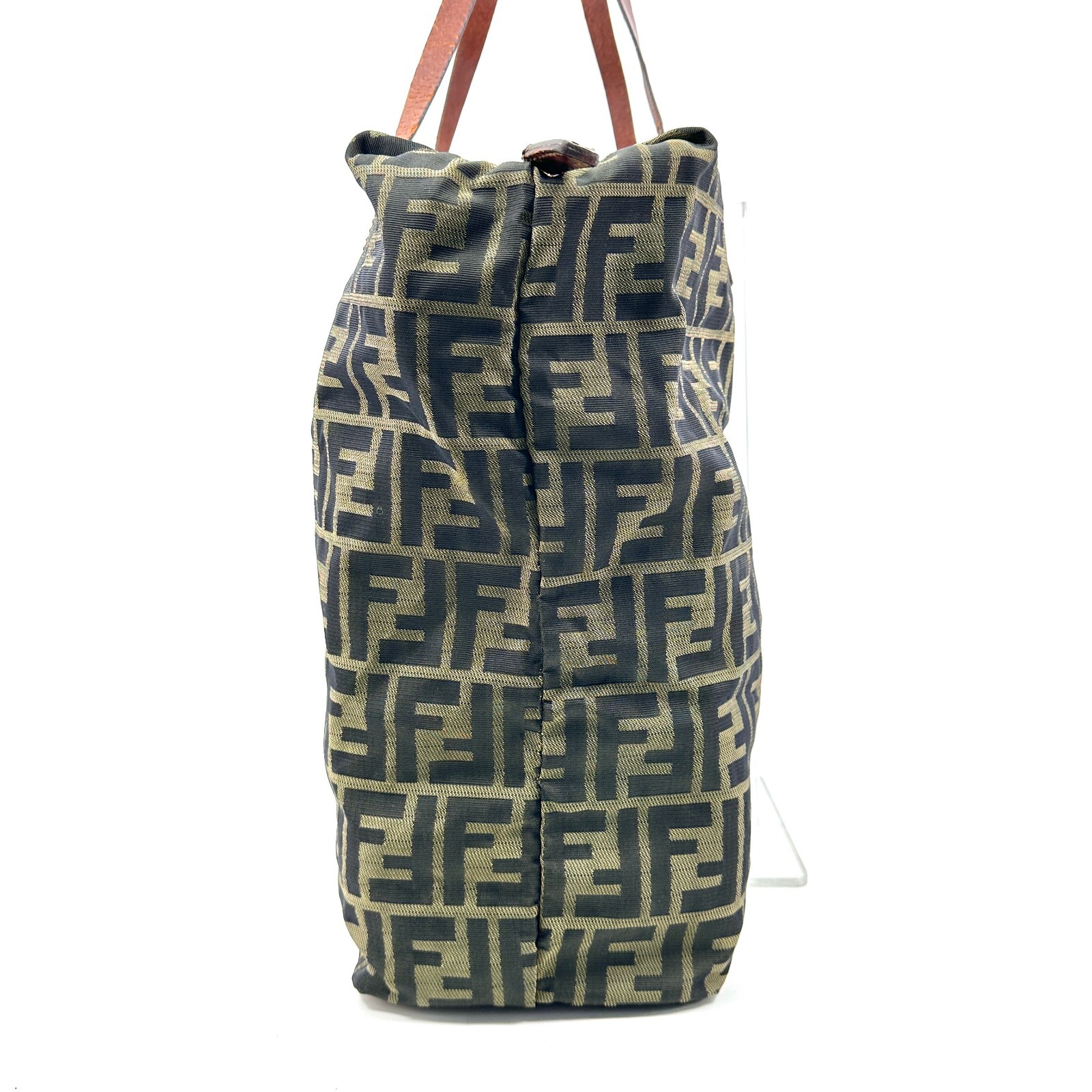 Fendi Zucca Tote bag Canvas Leather Collapse Large Authentic