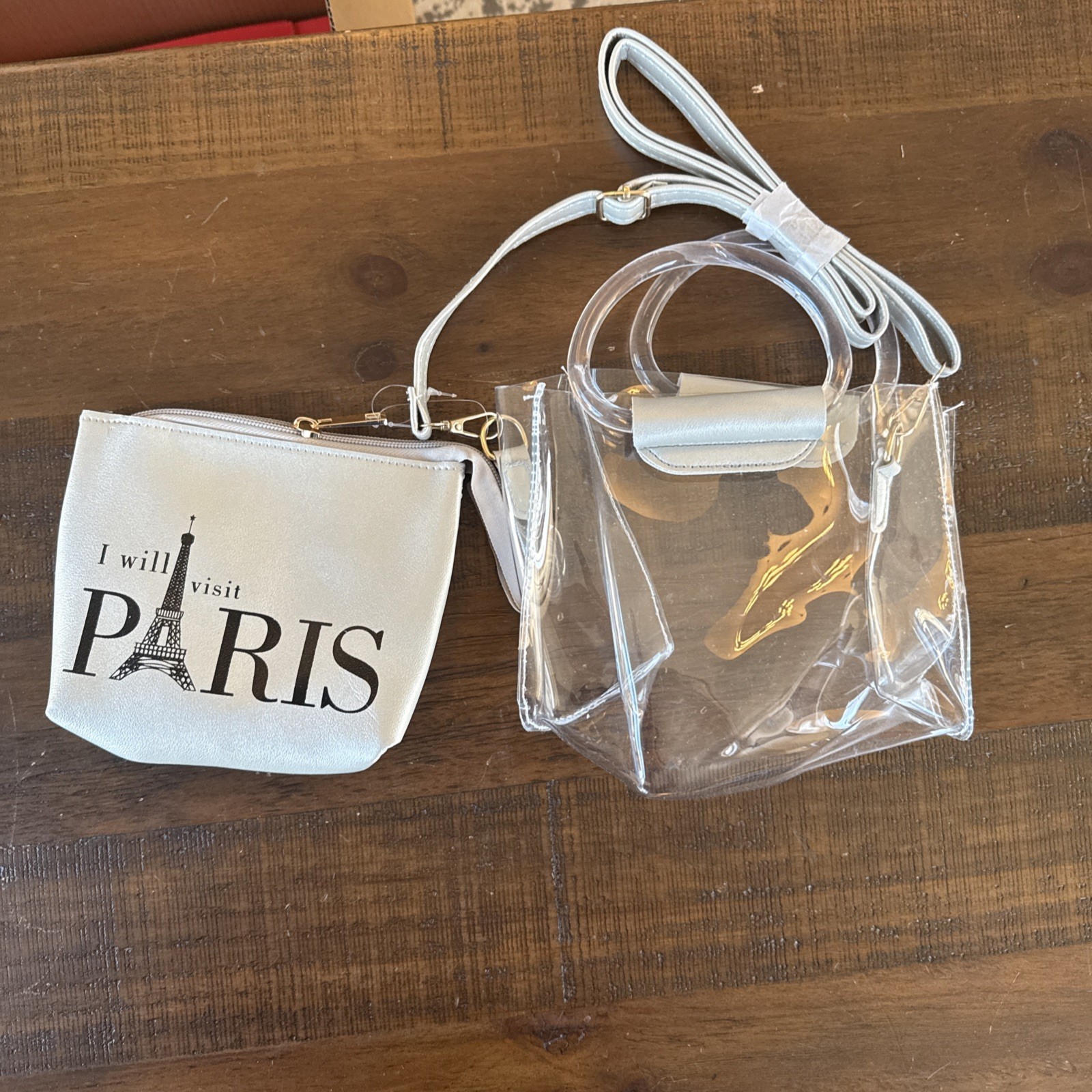 “Emily in Paris”~ I Will Visit PARIS Clear PVC and Gray Crossbody