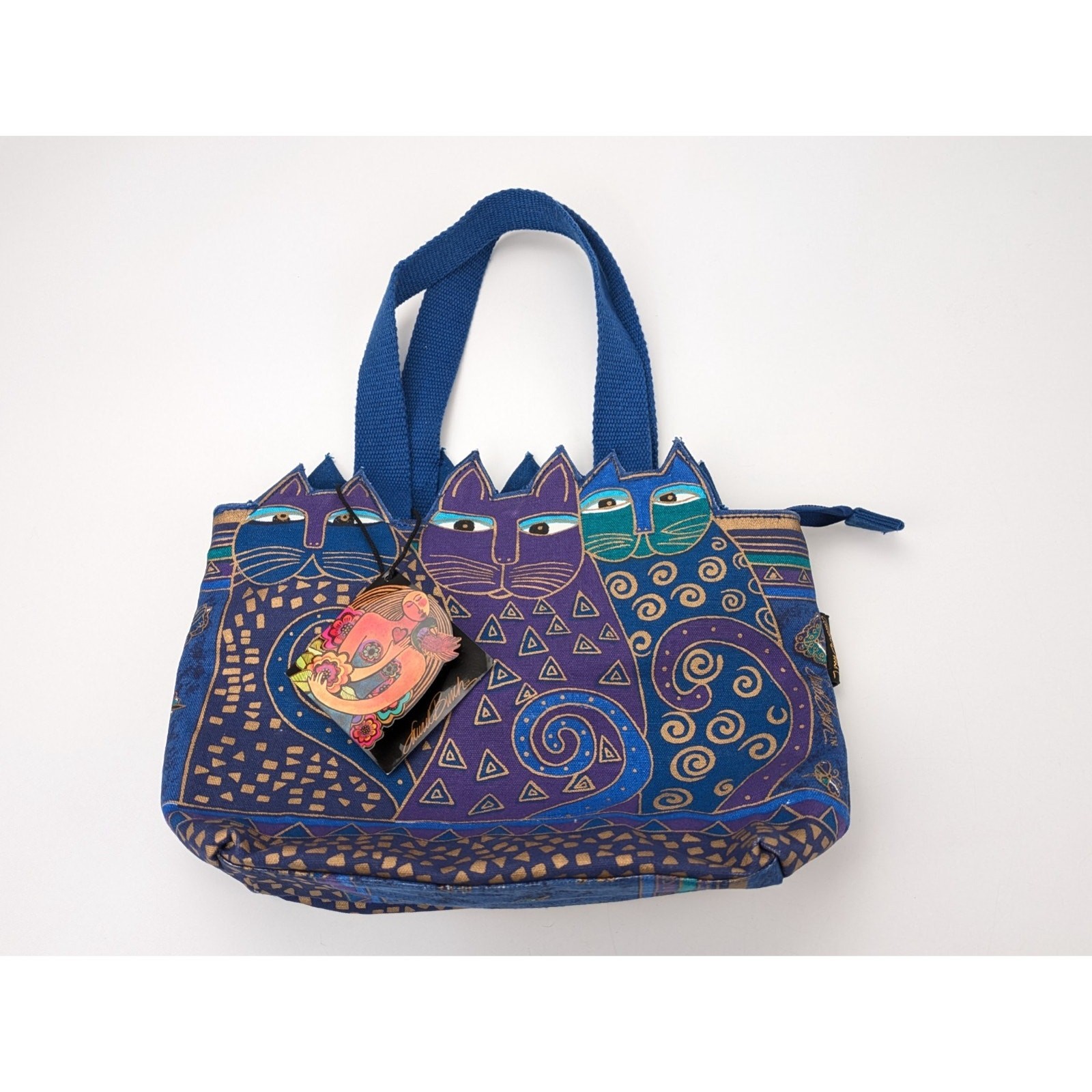 NWT Laurel Burch Indigo Cats Cutout Shoulder Tote Bag 10.5″ x 13″