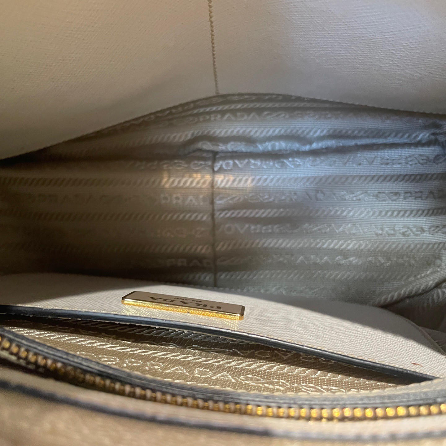 Prada Cleo White Gold Leather Shoulder Bag Pre-Owned