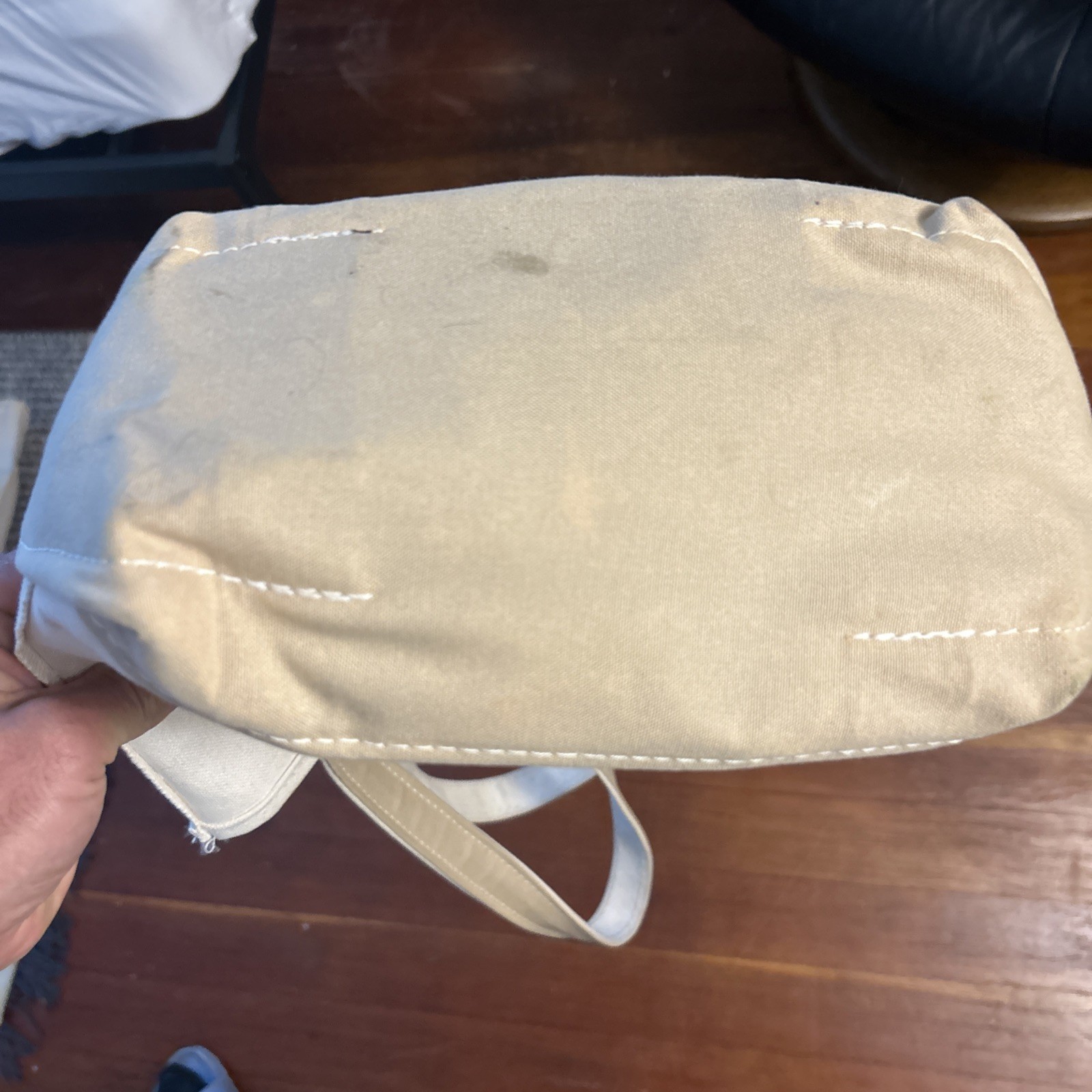 Vintage 1990s LL Bean Boat & Tote 10” Mini Tan with Navy Handles Made USA Canvas