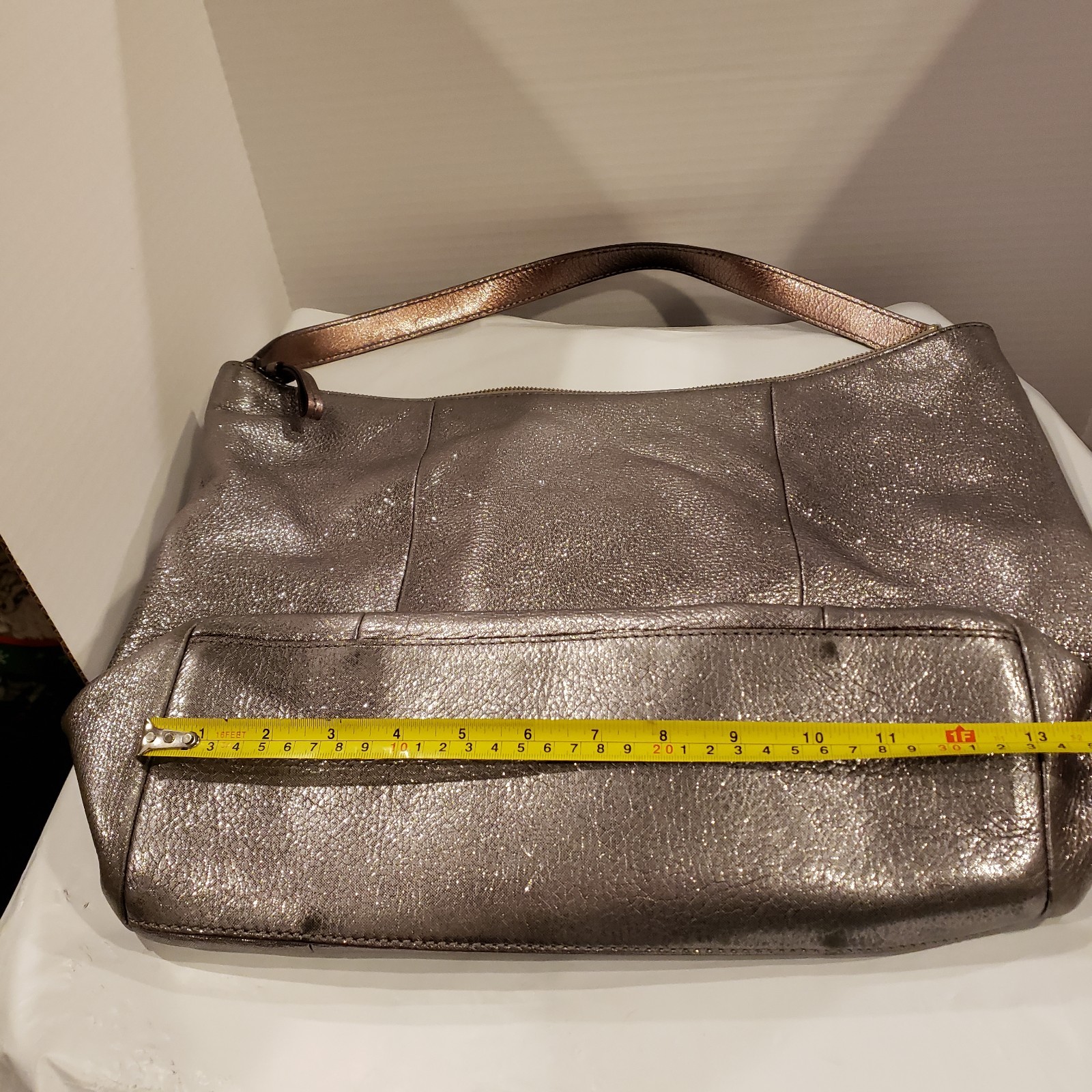 Kate Spade Pebbled Leather Shoulder Hobo Bag Sparkling Silver 12″H X 13″W