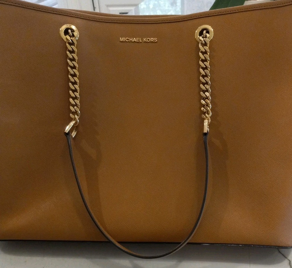 Michael Kors JET SET CARRYALL 17″ TOTE HANDBAG ~ Tan Brown Excellent!