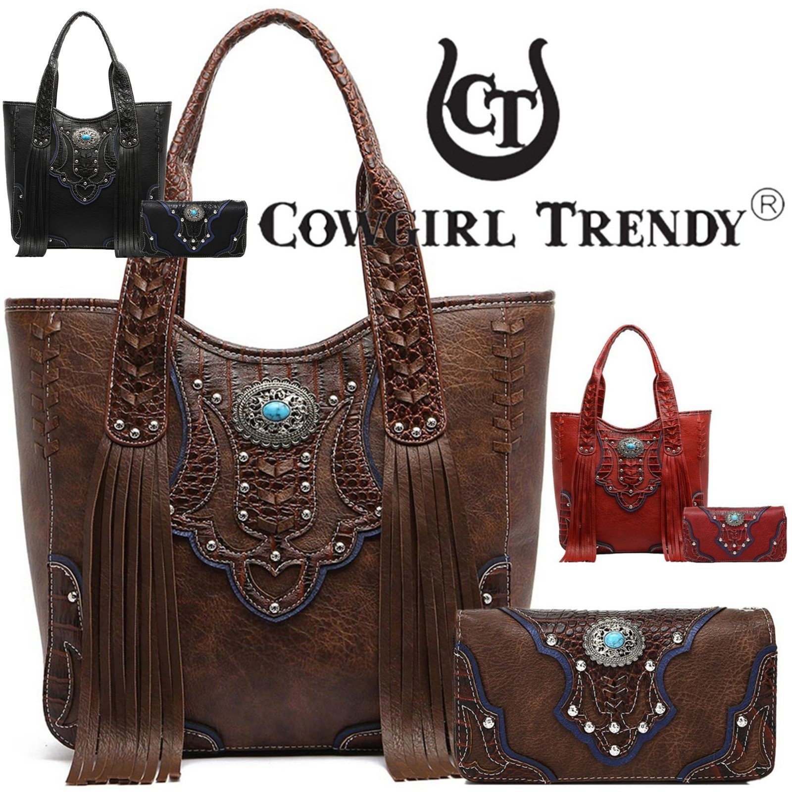 Western Style Concealed Purse Fringe Totes Handbag Women Shoulder Bag Wallet Set