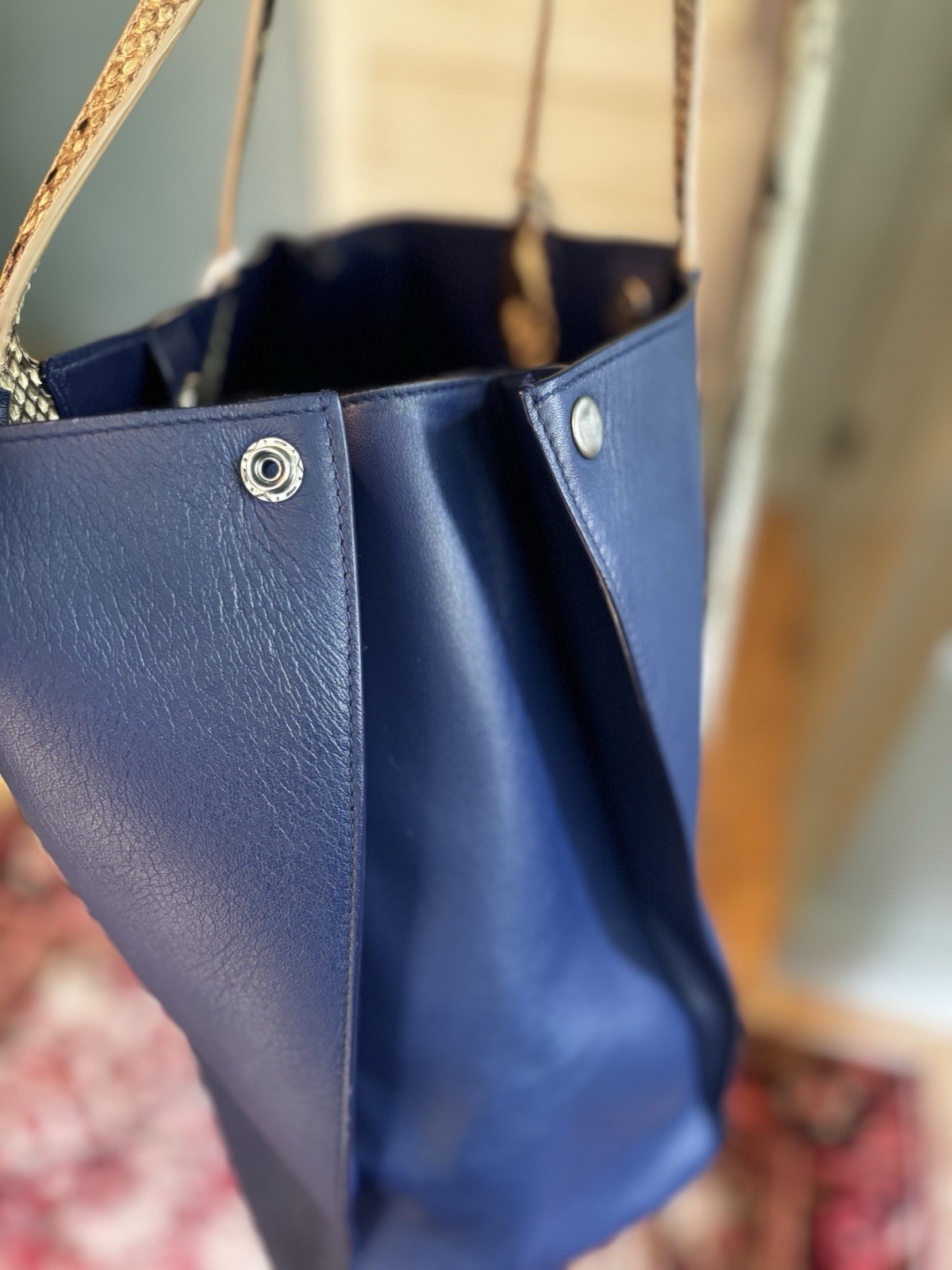 Christian Dior Diorissimo Exotic Python Leather Navy Blue Tote Bag EUC Authentic