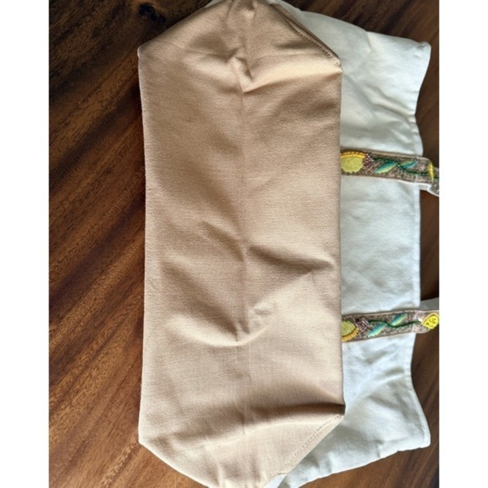 America & Beyond Beaded Lemon Canvas Tote Bag Cream Tan NWT