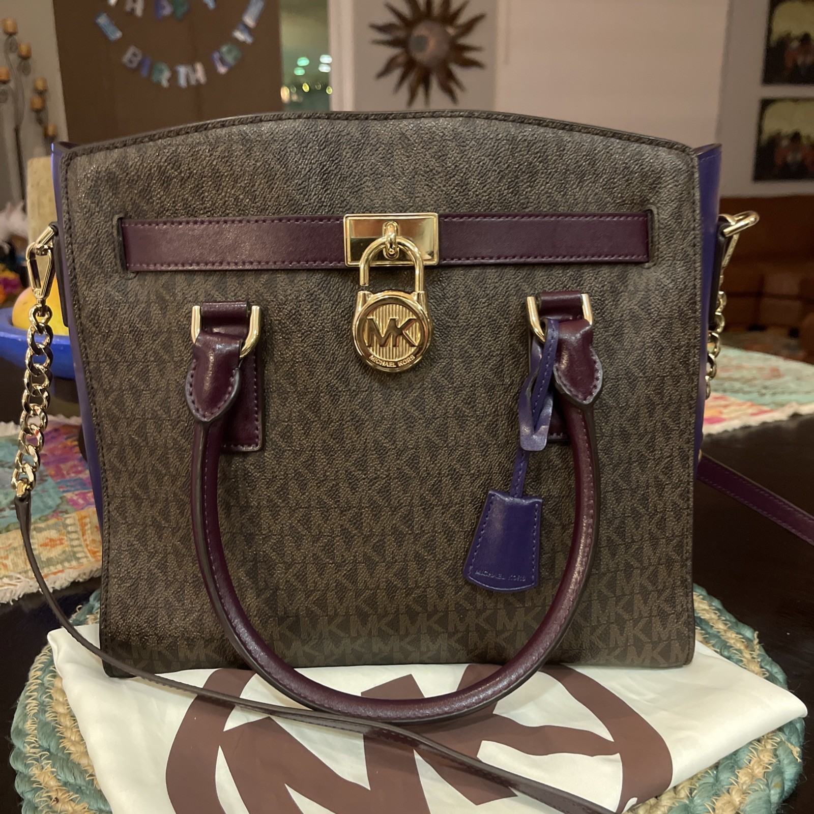 Michael Kors Hamilton Purse bag – Purple And Brown Some Stains Inside
