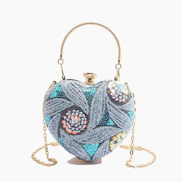 EVENING BAG-Sparkling Rhinestone Heart Clutch Purse – Vintage Style Floral