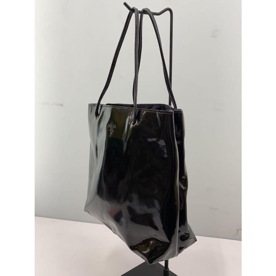 PRADA Enamel Black Handbag Corner Wear Surface Scratches 27.5cm Handles Auth