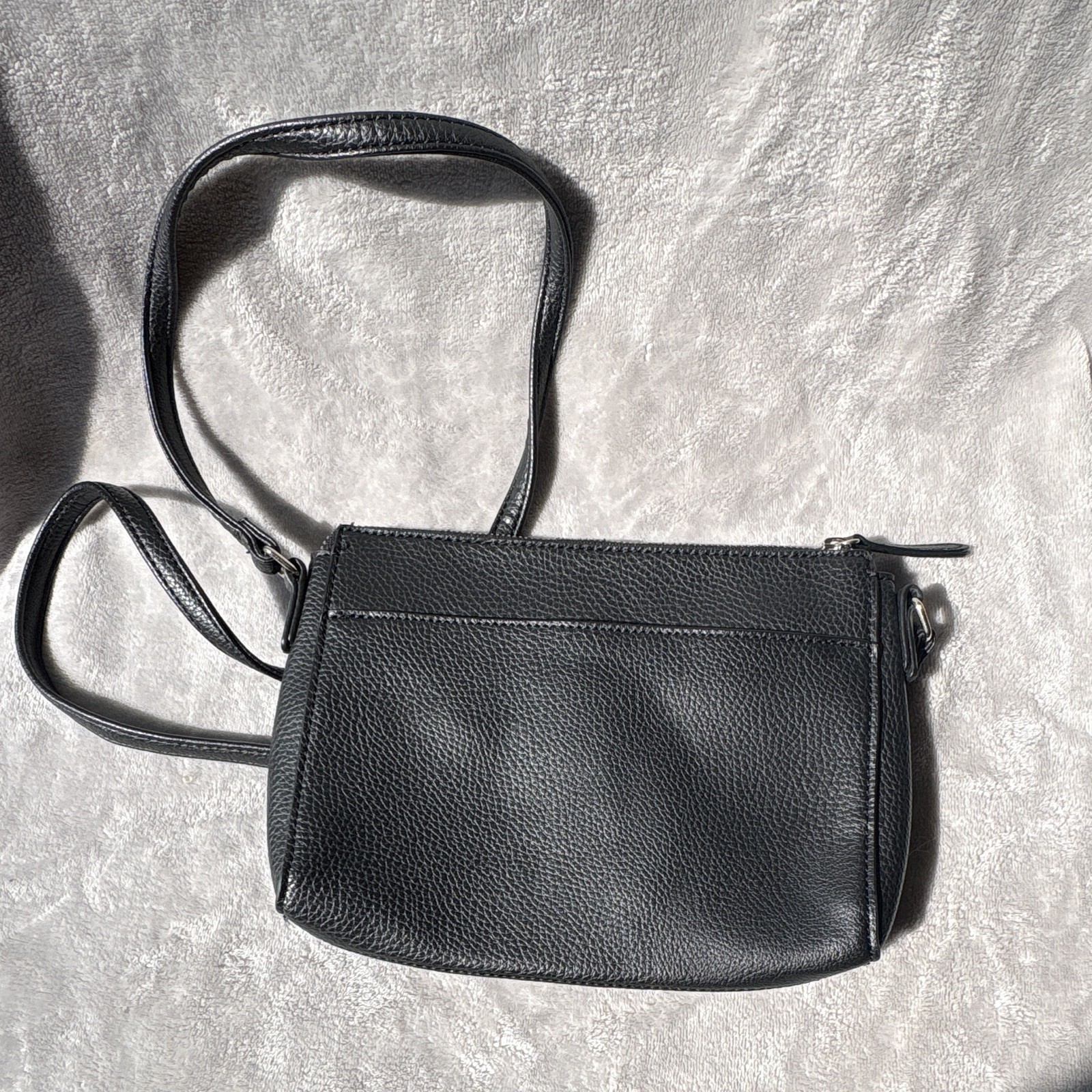 Nine West Black Pebbled Studded Zip Crossbody Bag Silver Hardware Lined