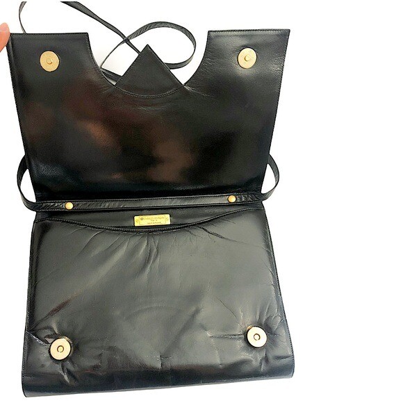 Charles Jourdan Paris Black Leather Envelope Vtg Shoulder Purse Bag