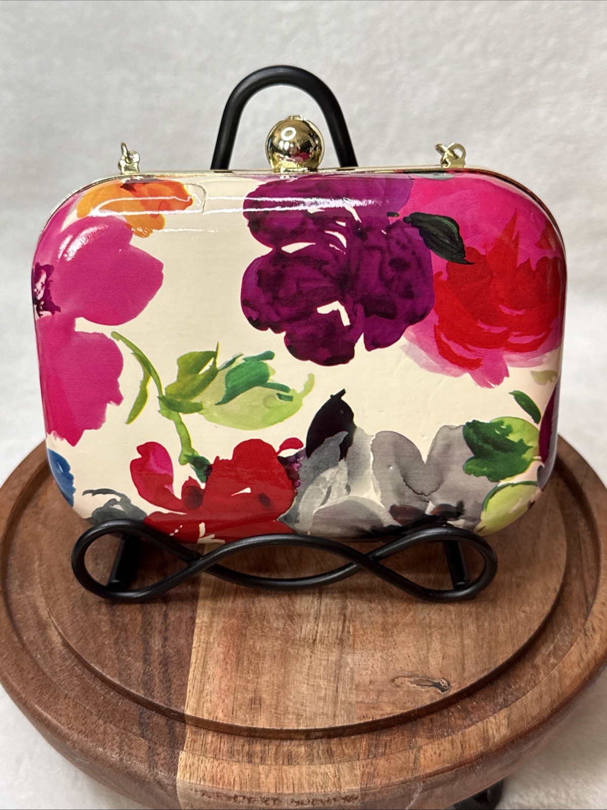 LULU TOWNSEND Floral Hard Shell Clutch Purse Crossbody Crystal Embellishment