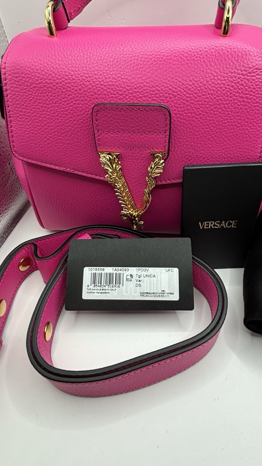 Versace Virtus Grainy Calf Small Pink Top Handle Bag 1015556 IT NWT $2100