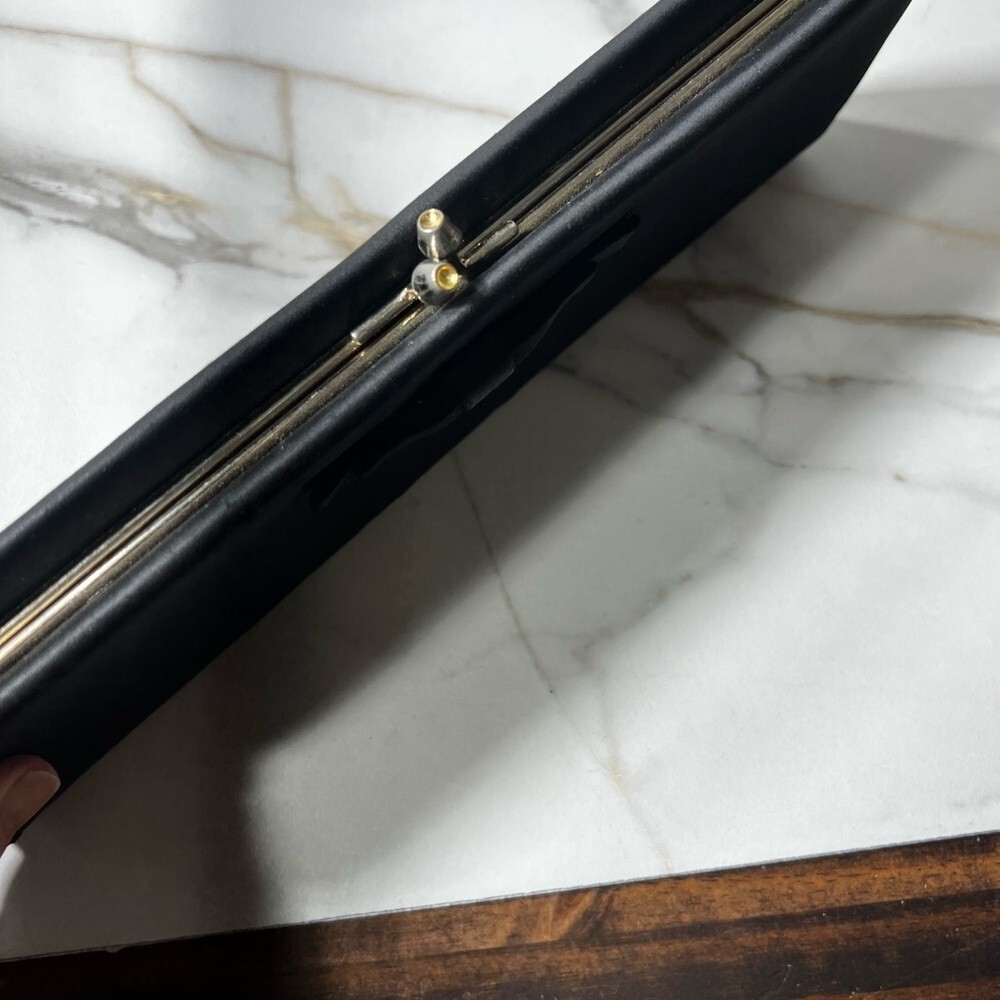 Vintage Black Snap Clutch Purse By H L Harry Levine USA. 11 1/2 long X 4 1/2 T