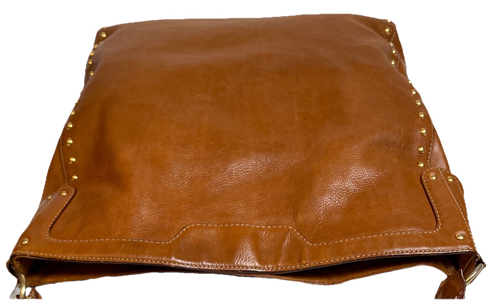 Vtg Michael Kors Astor Studded Shoulder Bag Hobo XL Camel Brown Leather Classic