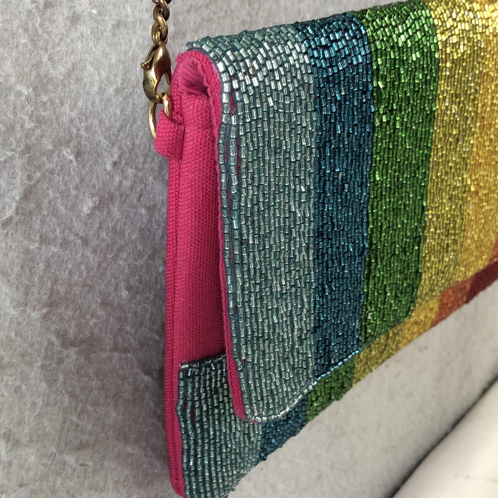 Rainbow Stripe Crossbody Bag Womens Small Multicolor Beaded Flap Formal Party
