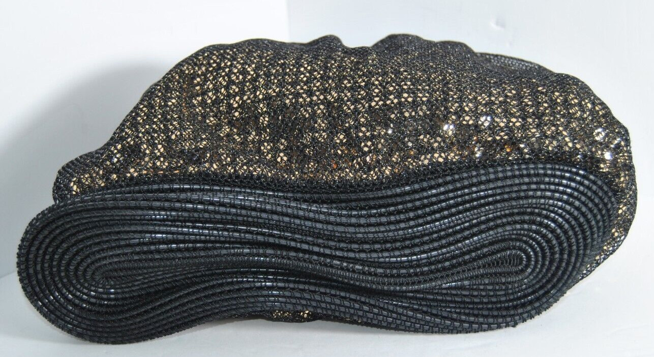 Black Crochet Knit Gold Sequin Hobo Handheld Purse 12 Long x 15 in Tall