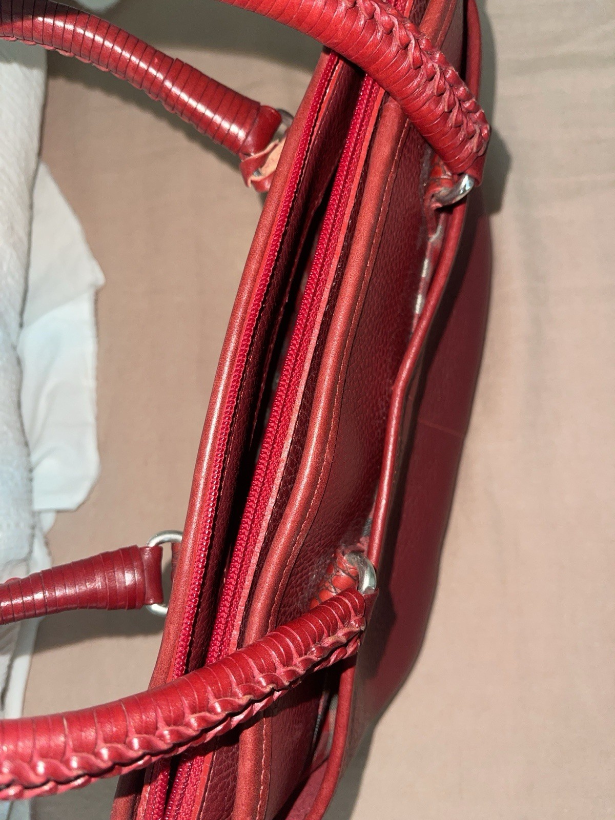 BRIGHTON Genuine Red Leather Croc Embossed Small Double Strap Satchel