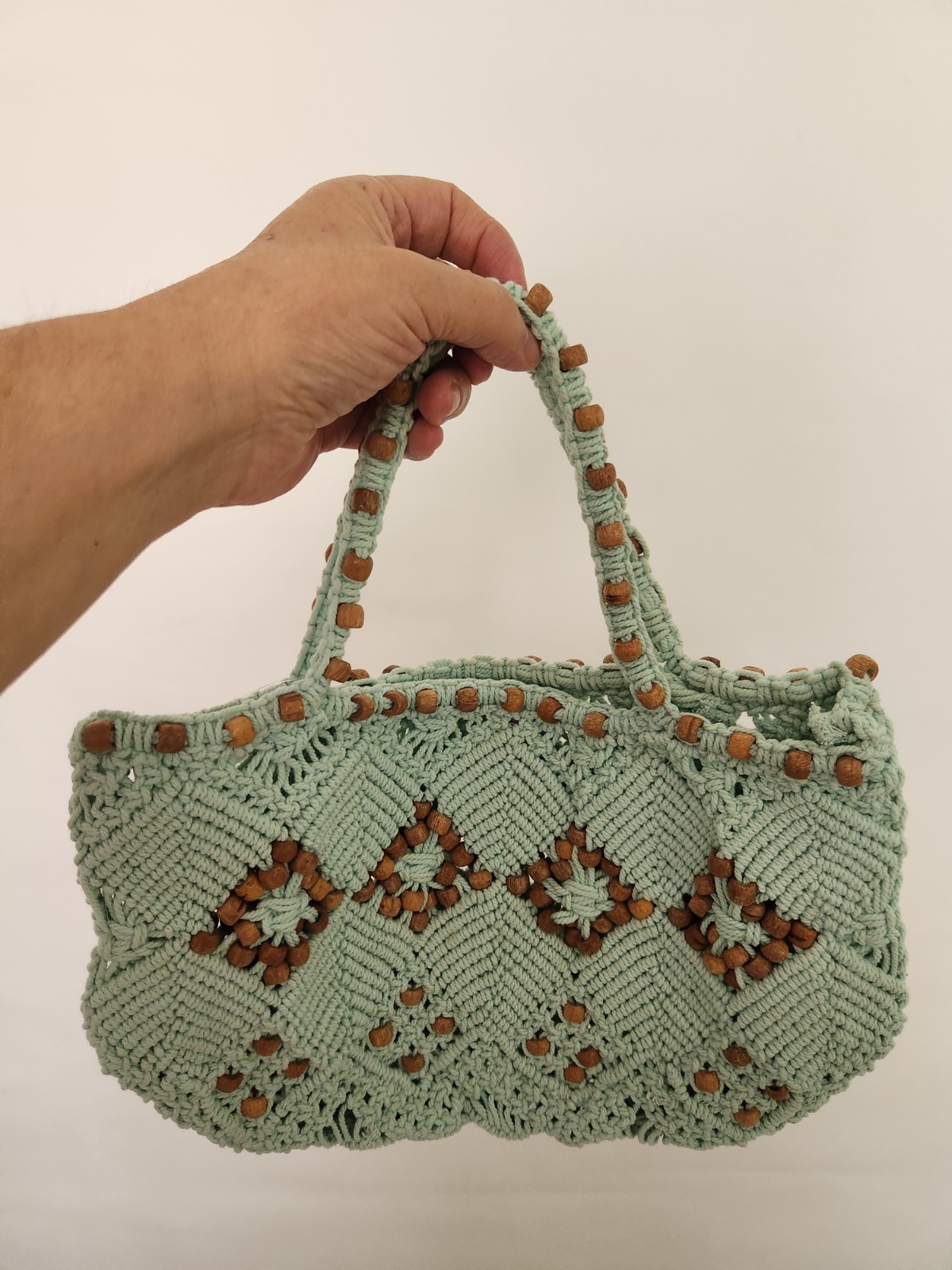Women Free People Leighanne Bohemian Beaded crochet knit clutch mint unlined NWT