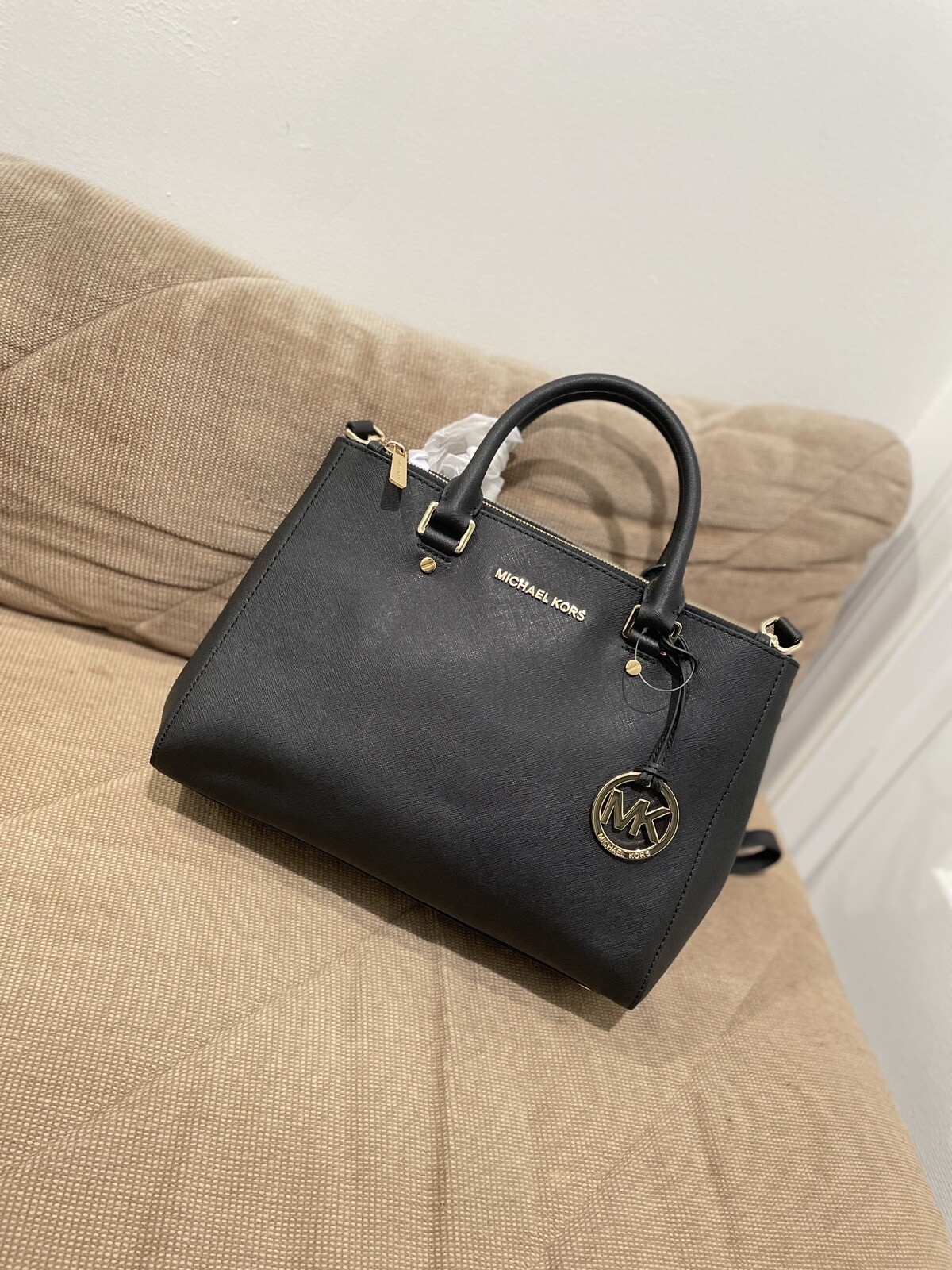 MICHAEL Michael Kors Sutton Medium Leather Satchel, Black