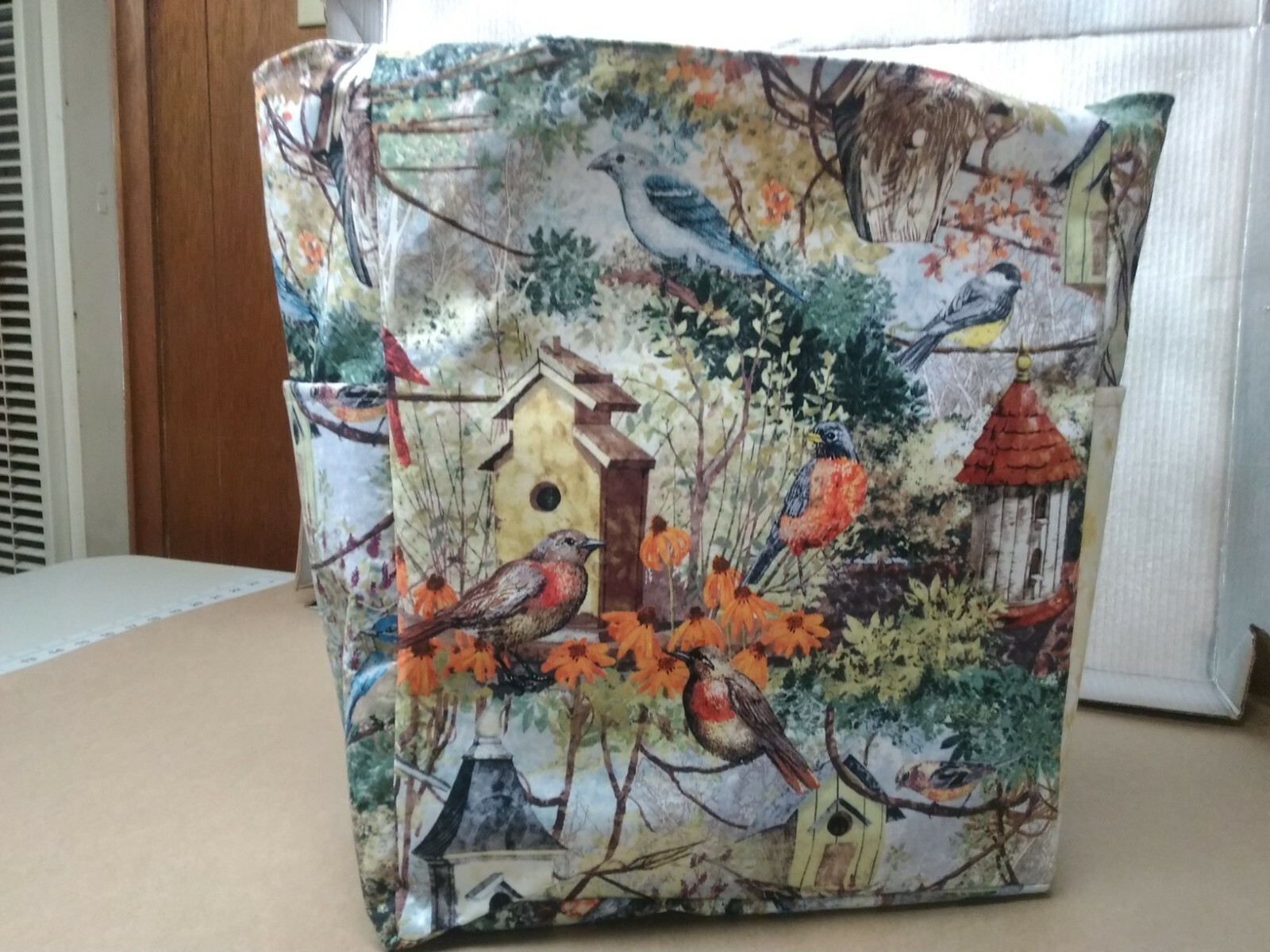 Birdhouse Birds Garden Wildlife Flowers Large Purse/Project Bag Handmade 14×16