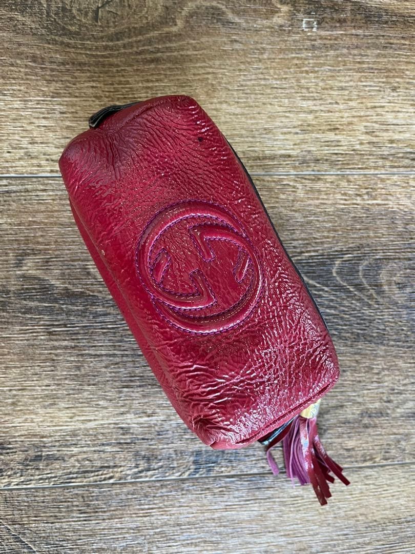 GUCCI SOHO Leather Pouch Red Women Auth 3.54 x 6.69 x 6.69inch
