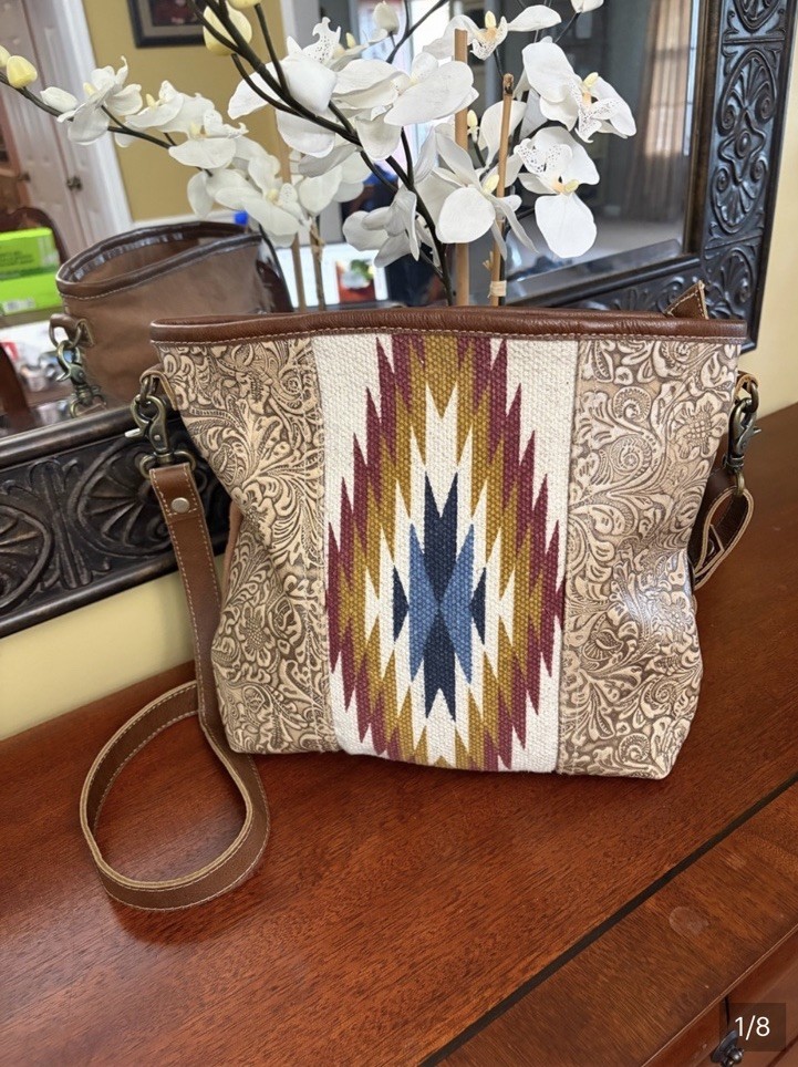 Myra Bag-Beautiful Handcrafted Leather Hide & Canvas Shoulder Bag