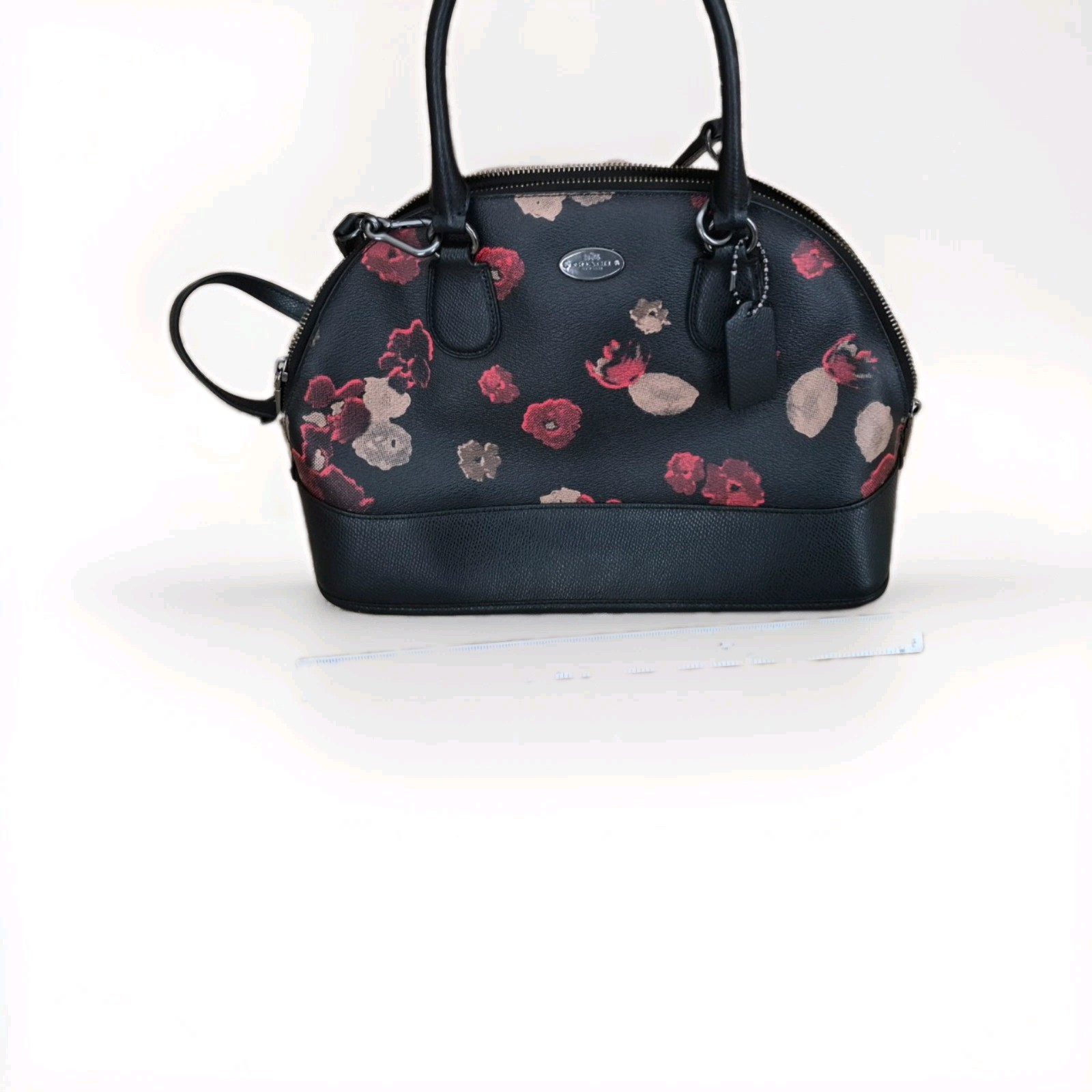 Coach Floral print Dome Satchel, with shoulder strap (Black)