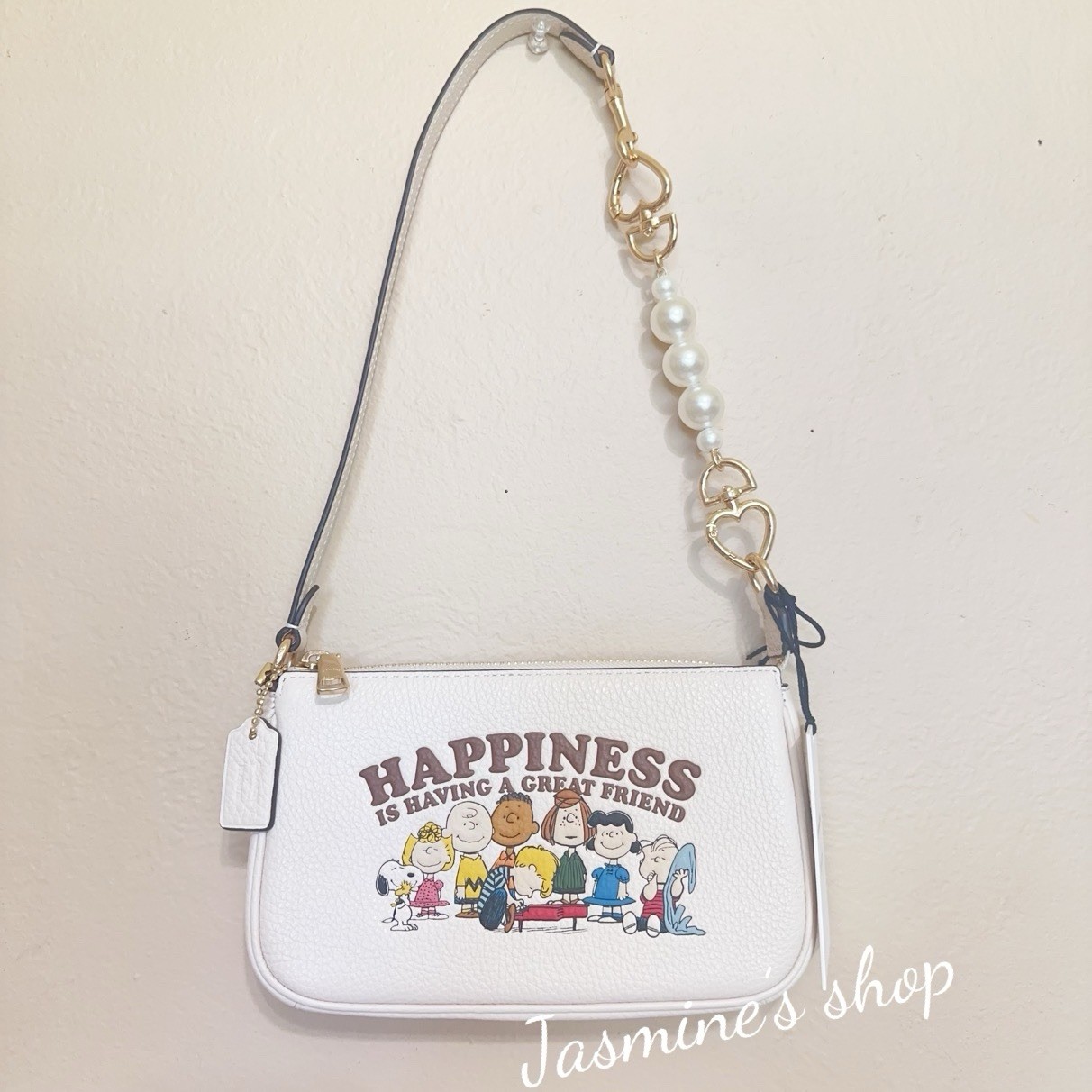 NWT Coach X Peanuts Nolita 19 Bag in Gold/Chalk White Multi Pebble Leather CBM76