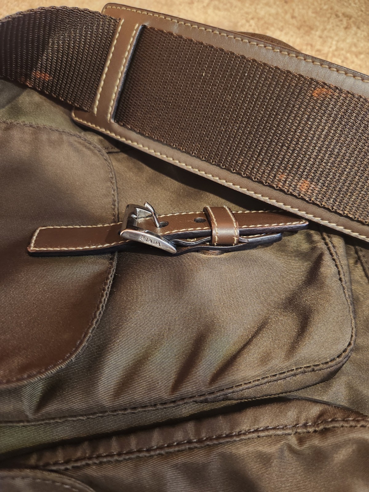 PRADA Tessuto Khaki Nylon Unisex Crossbody Messenger or Shoulder Bag