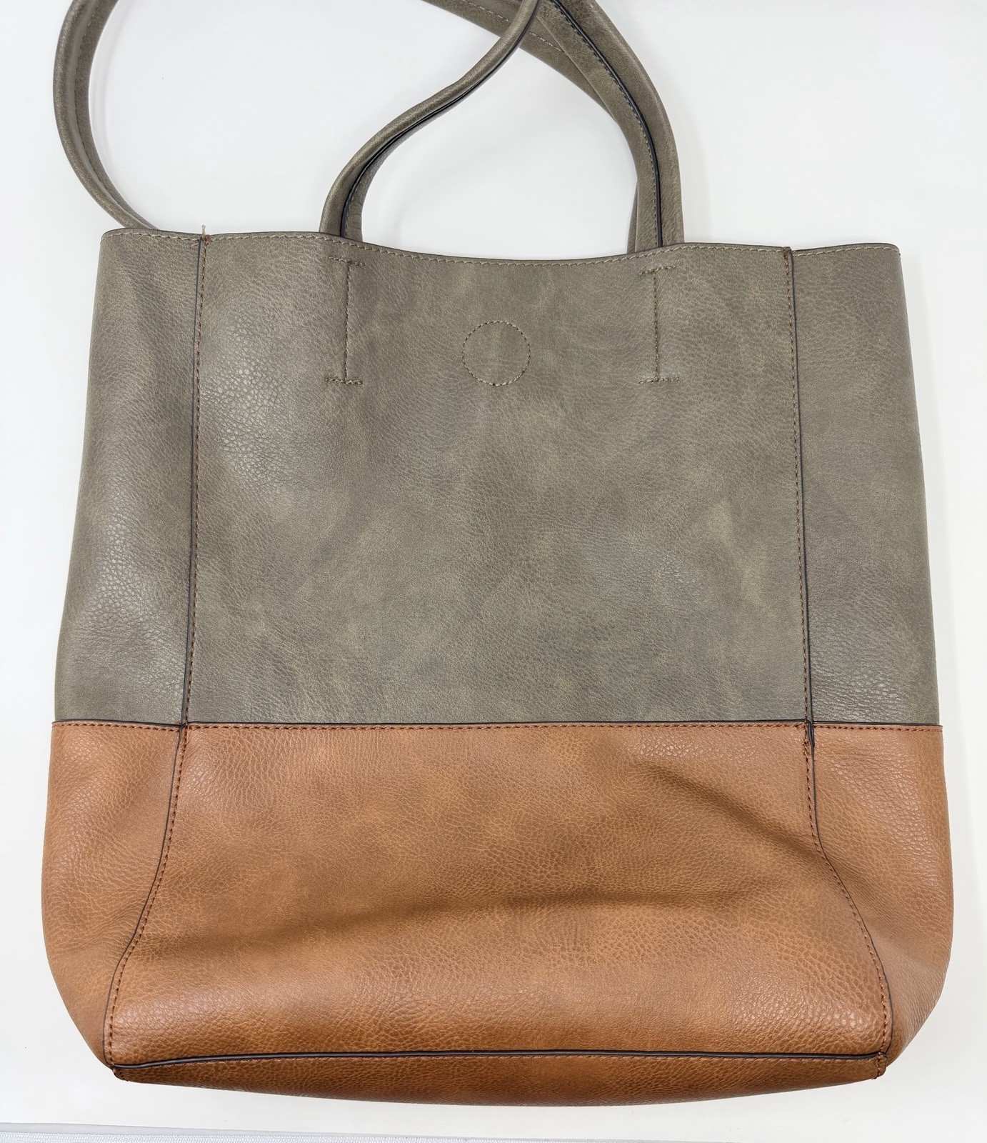 SevenDays Olive & Brown Colorblock Vegan Leather Carry All Tote Shoulder Bag