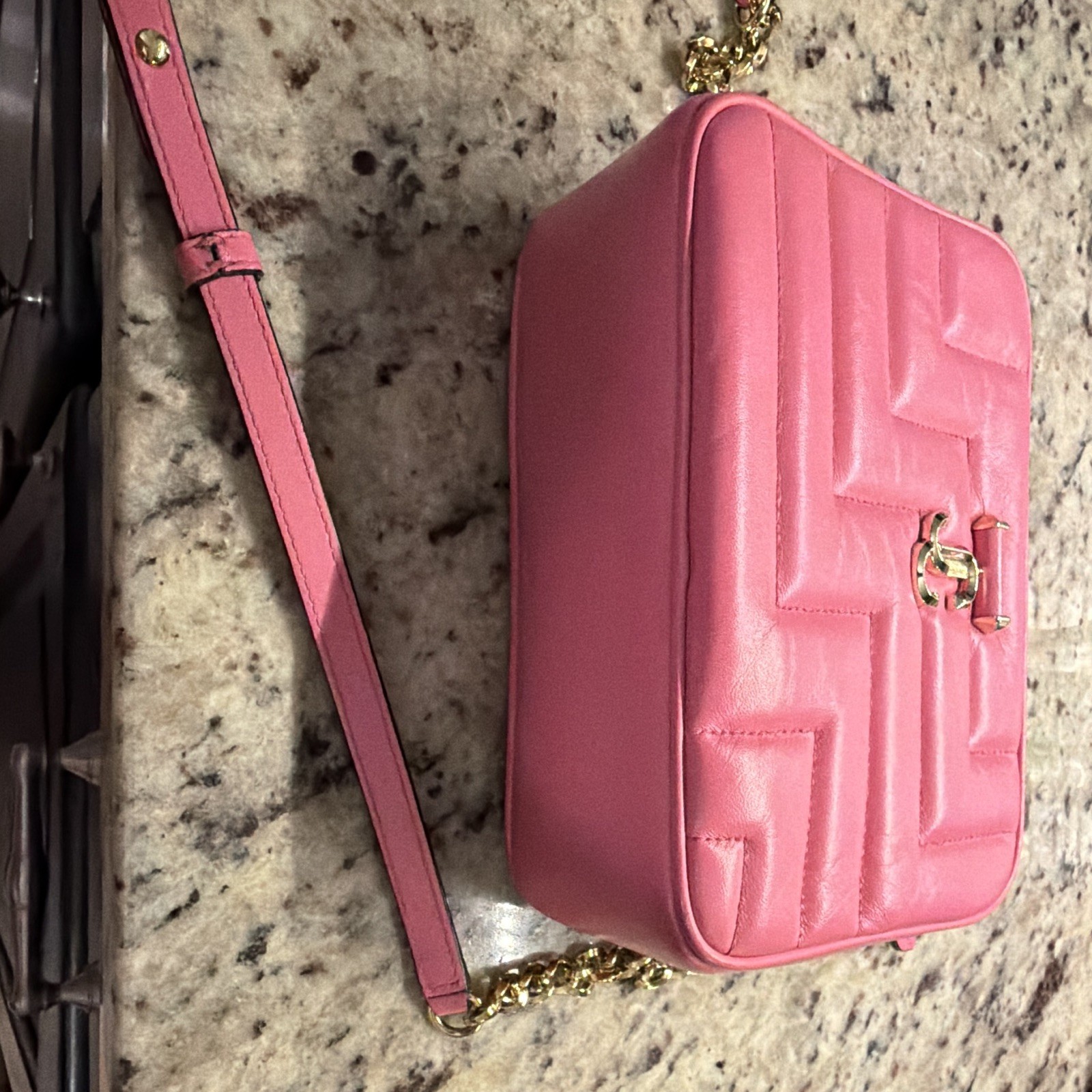Jimmy Choo Pink Quilted Small Crossbody Zip Gold Hardware Detachable Strap