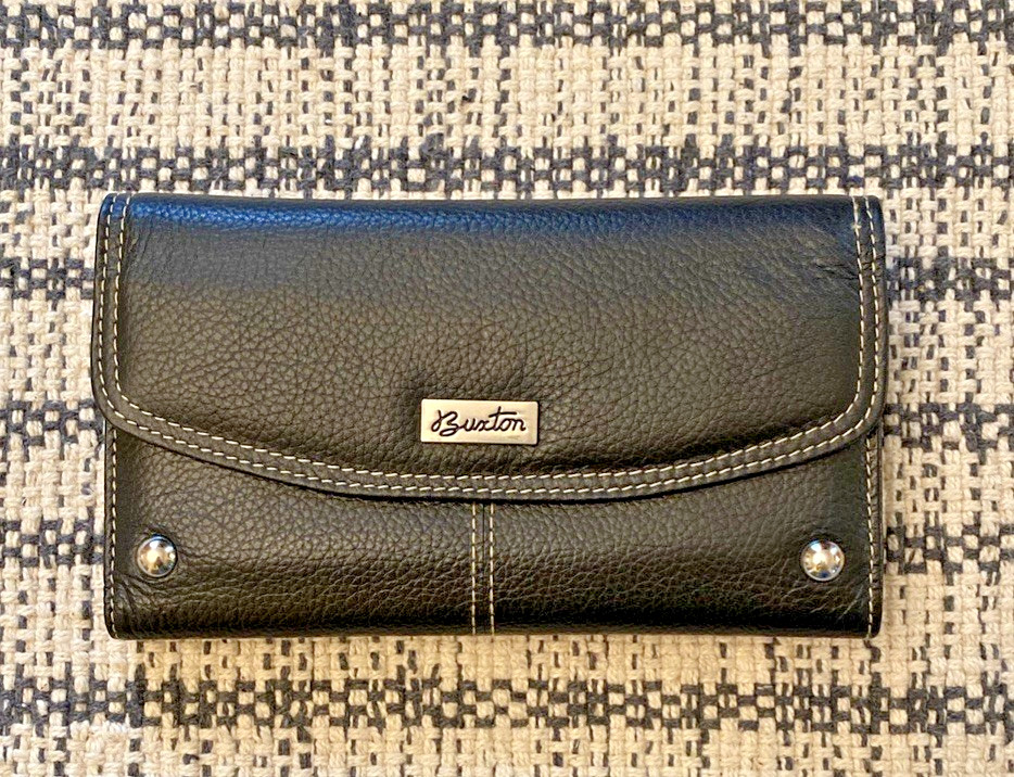 Vtg. Burton Julia Clutch/Wallet Black 4” X 7” w/Contrast Stitching