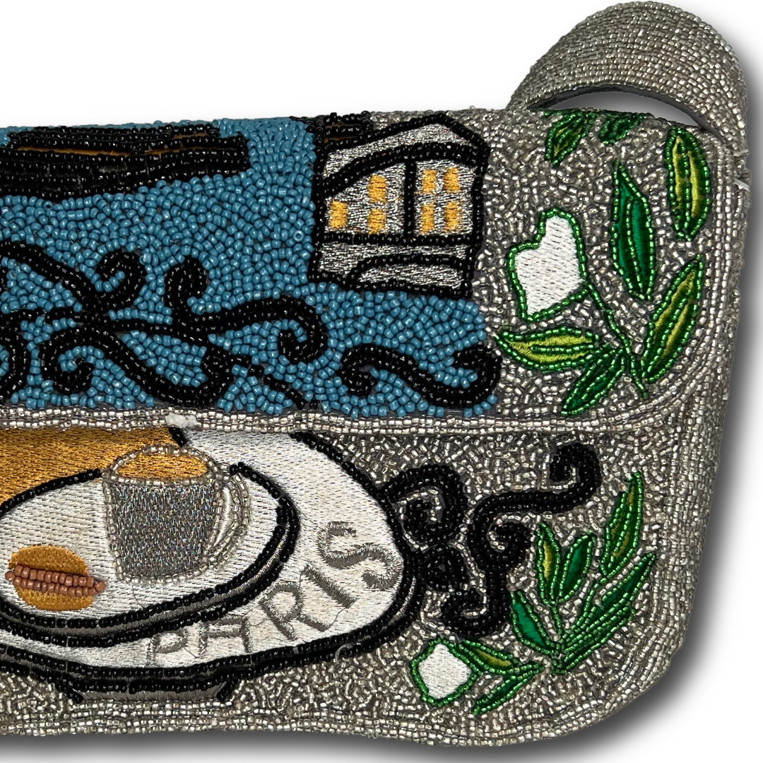 NWT America & Beyond Paris Cafe Beaded Shoulder Bag Hand Beaded Art Purse