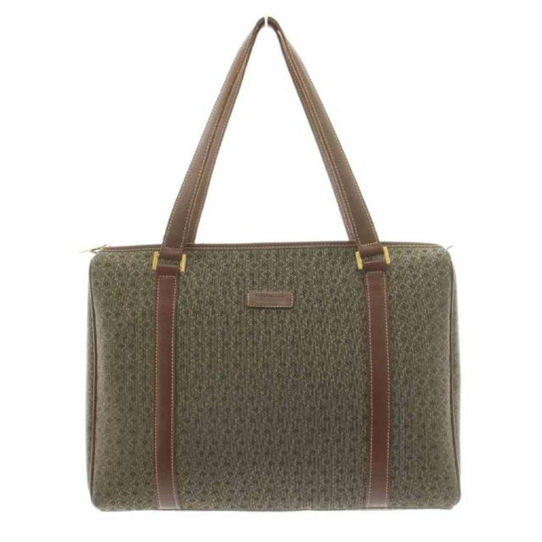 Hartman HARTMANN Tote Bag Total Pattern Jacquard Leather Pouch Khaki Brown Used