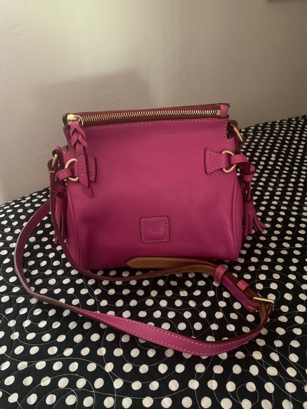 Dooney & Bourke Fushia Mini Florentine Leather Zip Crossbody