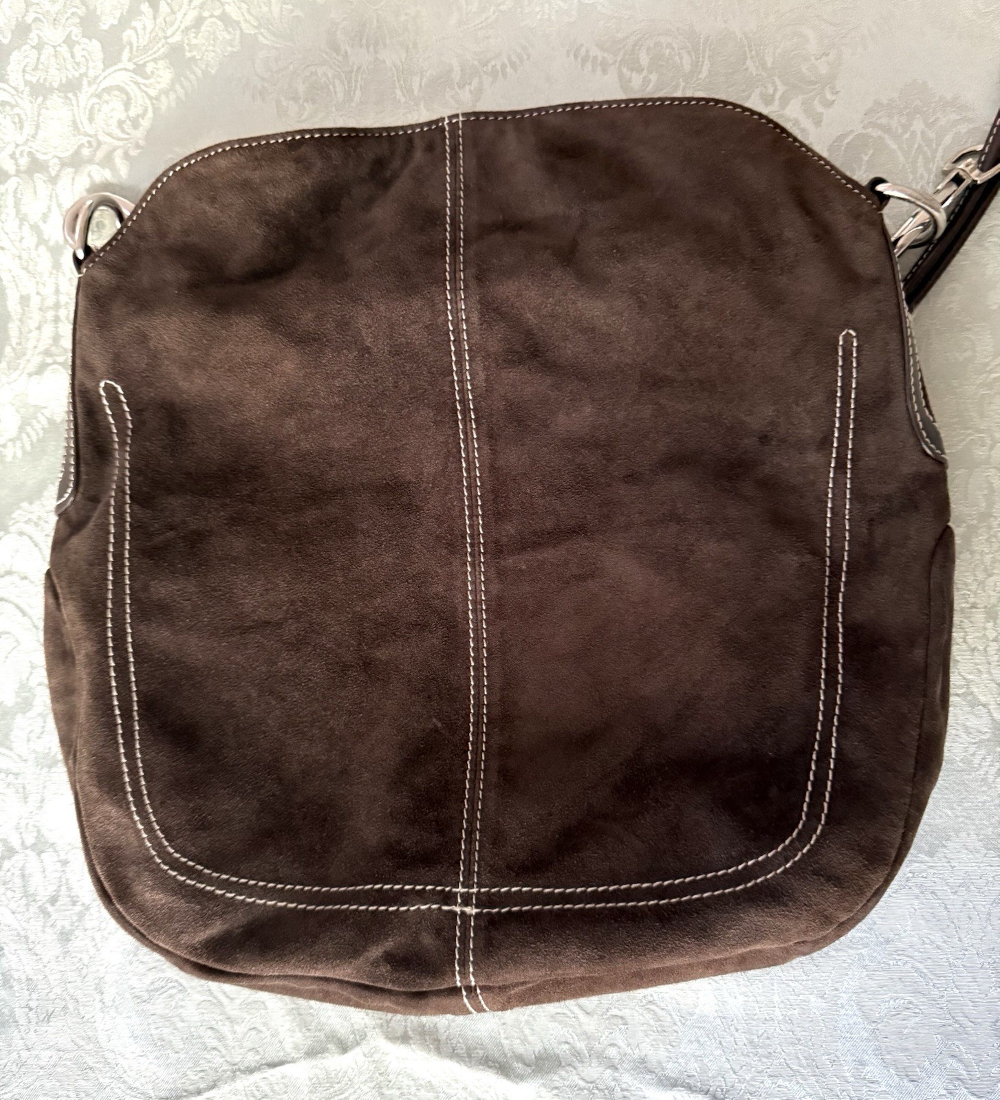 Italian Suede Leather Nero Bianco Mini Tote Brown Shoulder Bag Boho 1 Handle