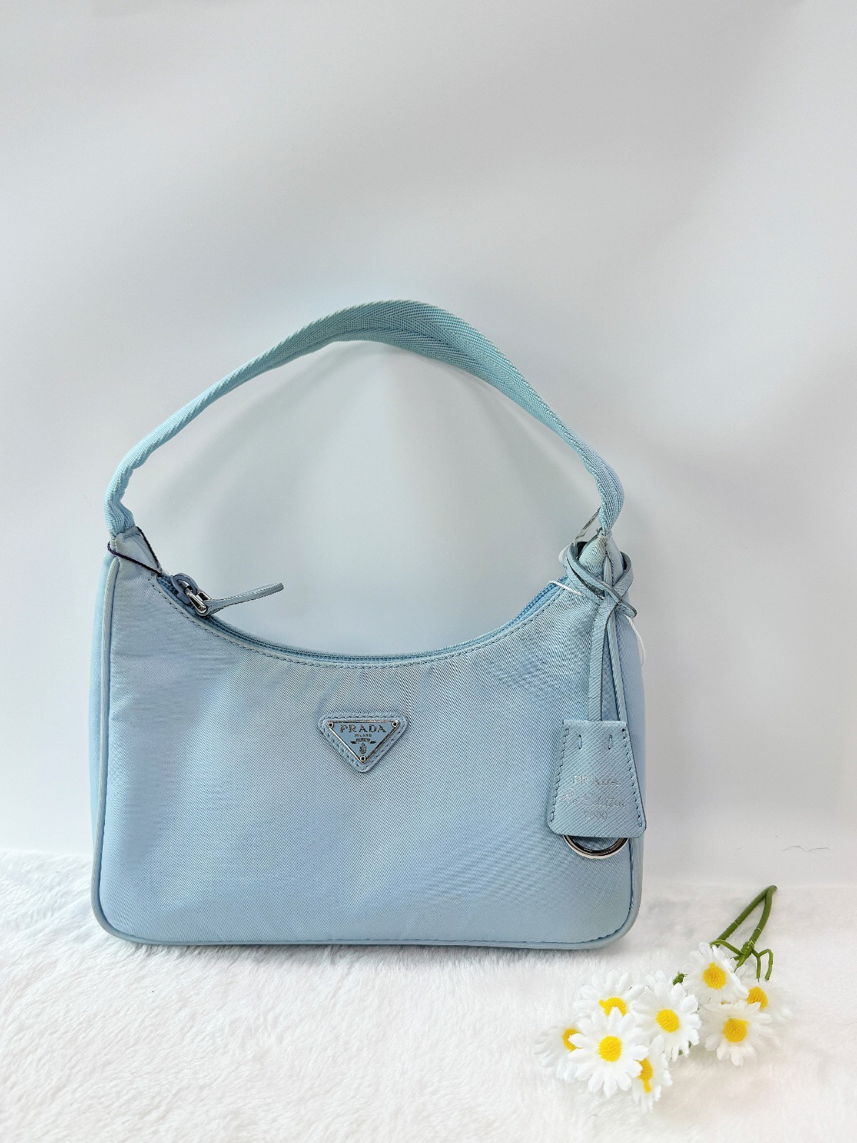 Prada Re‑Edition 2005 Hobo Baby Blue Re‑Nylon Shoulder Bag Silver‑Tone Hardware