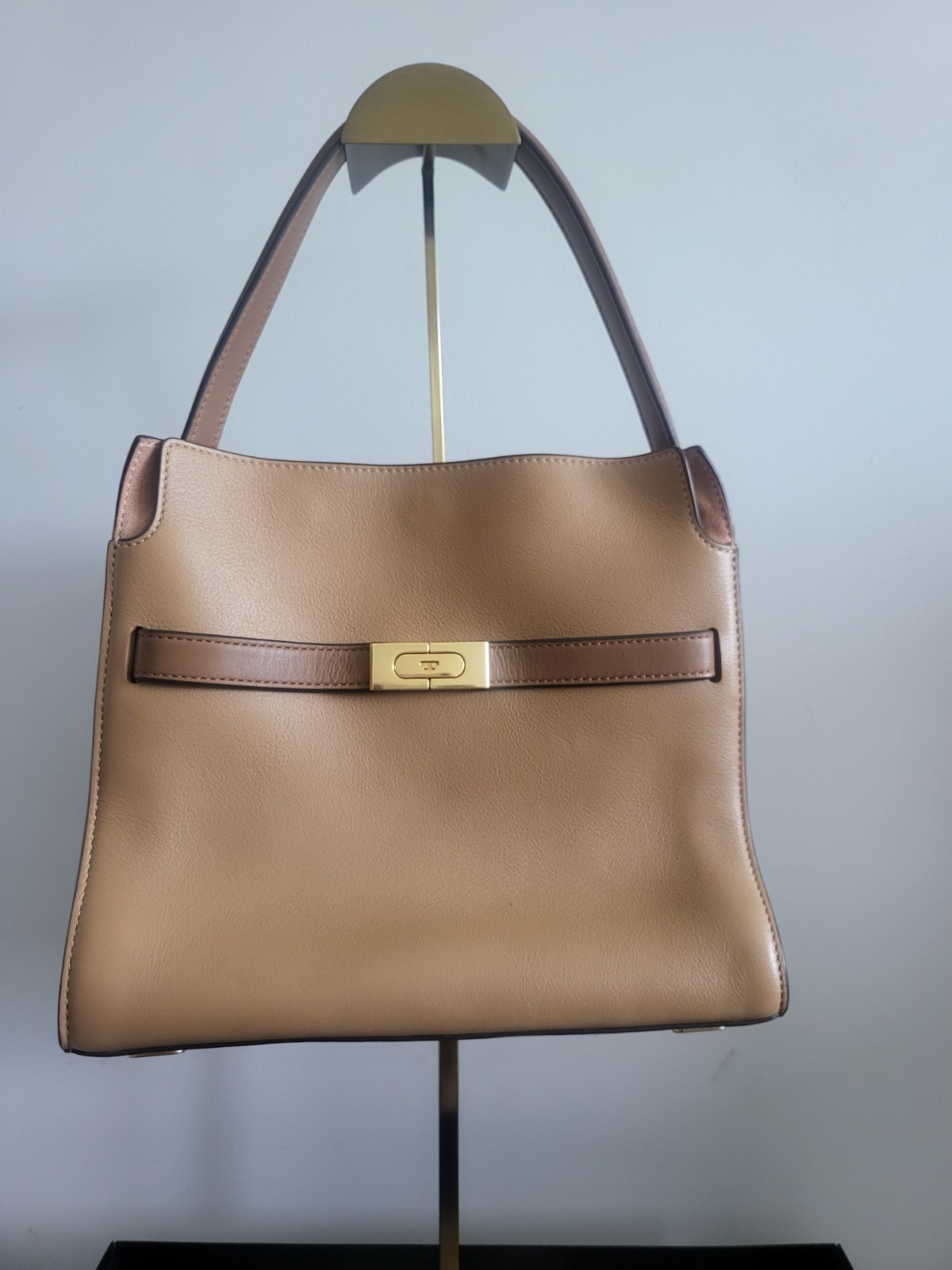 Tory Burch Lee Radziwill Small Leather double tote in brown with suede trim