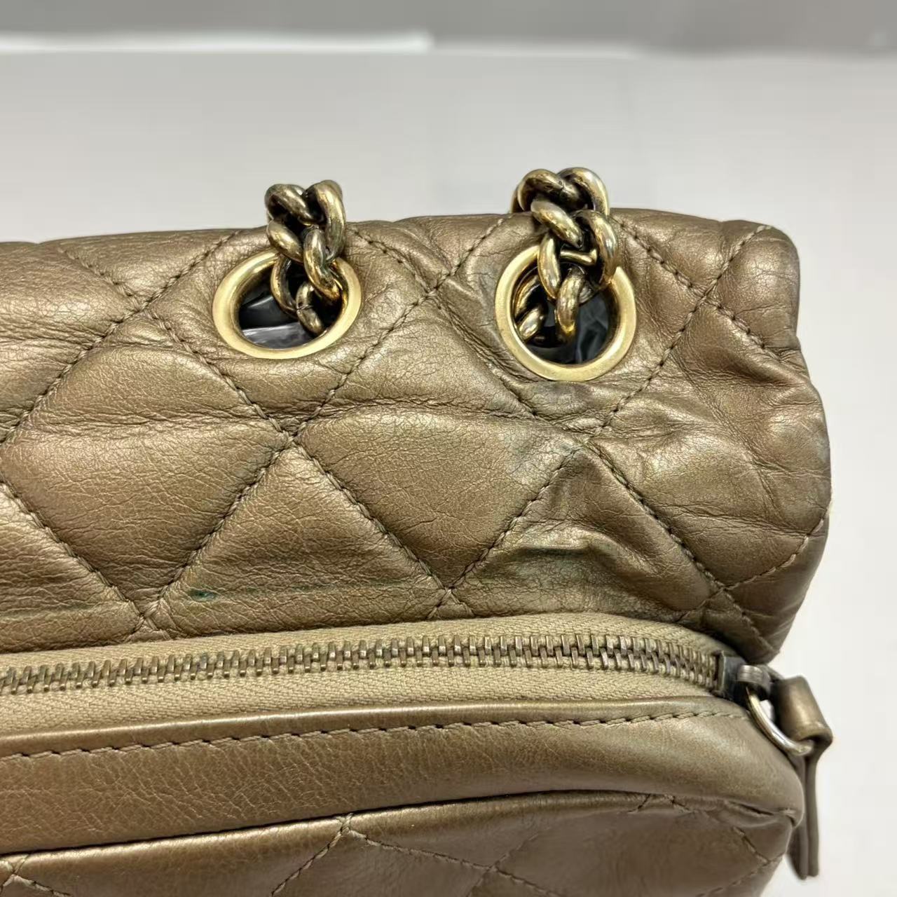 Chanel Jumbo Flap Shoulder Bag Bronze Metallic Lambskin Gold‑Tone Hardware Auth