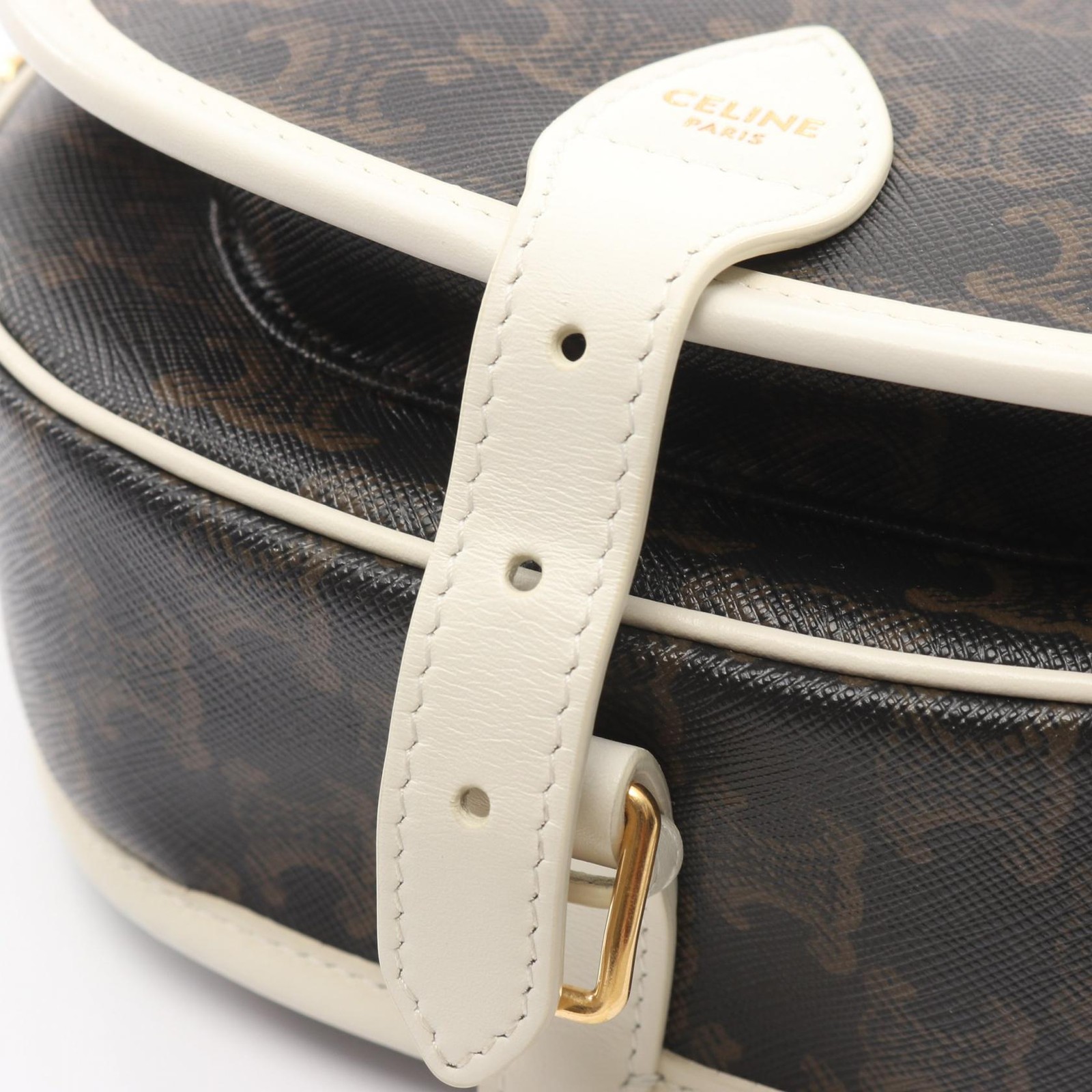 CELINE Folco Medium Triomphe Shoulder Bag 191502BZJ canvas leather Black Used