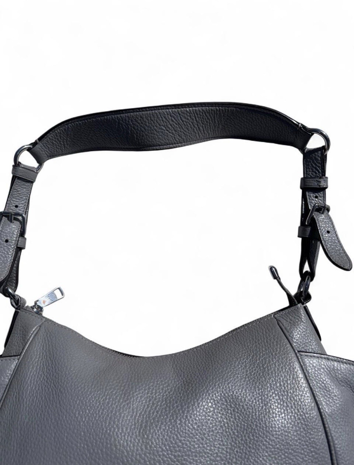 Coach Gray Pebbled Logo Zip Shoulder Bag Inner/Outer Pockets Silver Hardware
