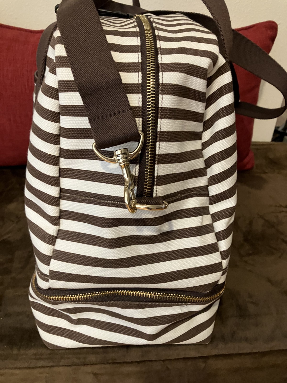Henri Bendel Centennial Striped Canvas Weekender Bag Near Mint Condition