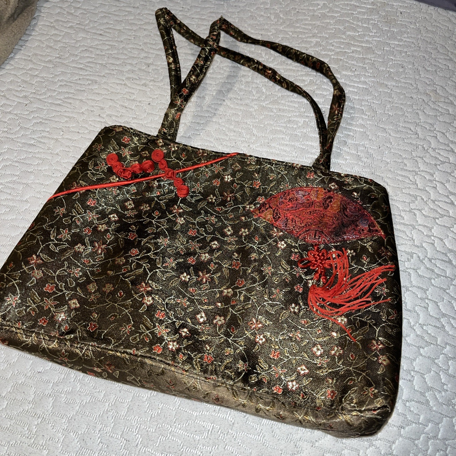 Vintage Asian Oriental Style Floral Cloth Hand Shoulder Bag Women’s Rare